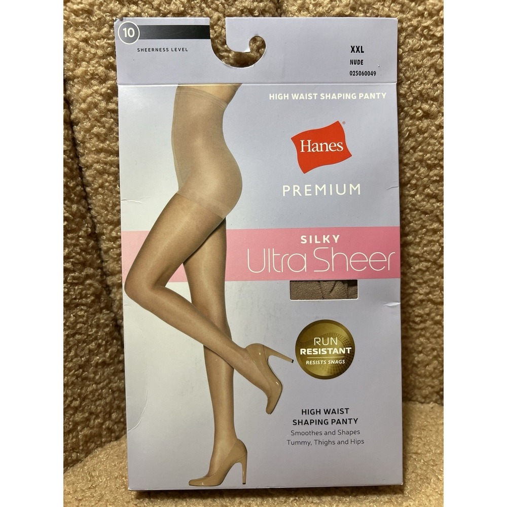 Hanes Premium Silky Ultra Sheer HighWaist Shaping Panty Tights Nude XXL 10 Sheer